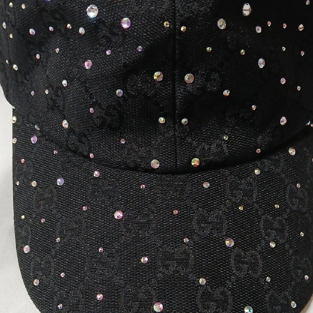 Gucci Black Monogram GG Rhinestone Cap - Picture 2 of 6
